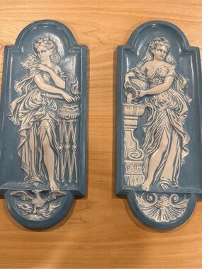 Blue Relief Goddess Wall Plaques - Pair